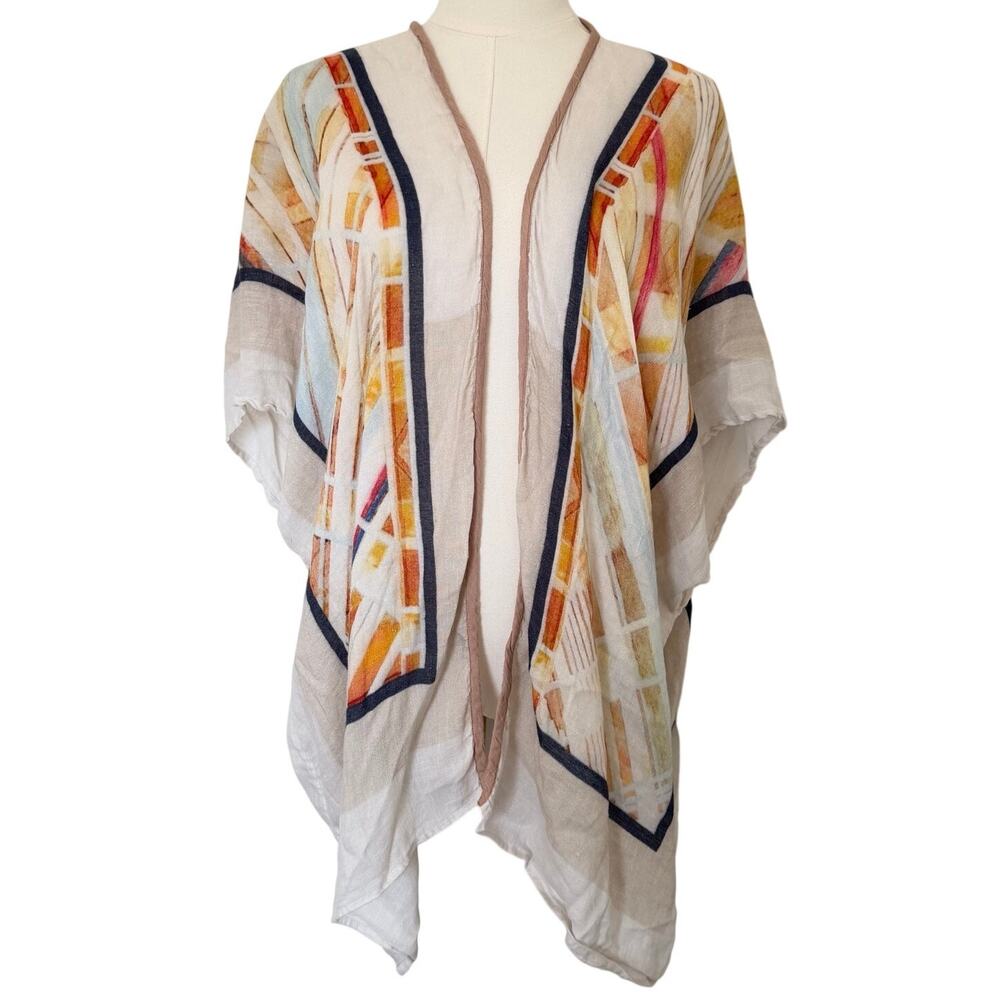 BLNK London (S/M) Abstract Print Linen Blend Kimono Cardigan Boho Anthropologie